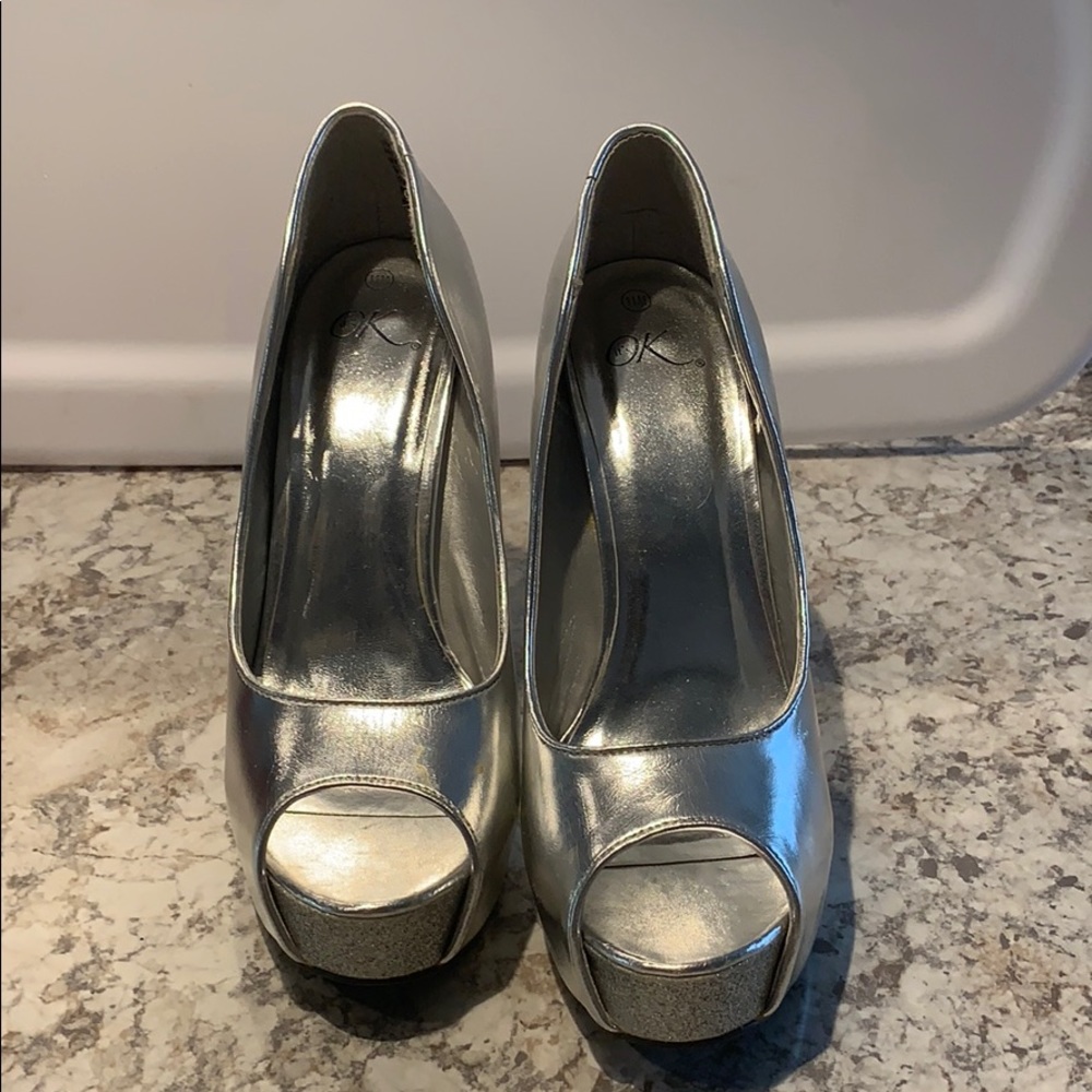 Shiny silver heels